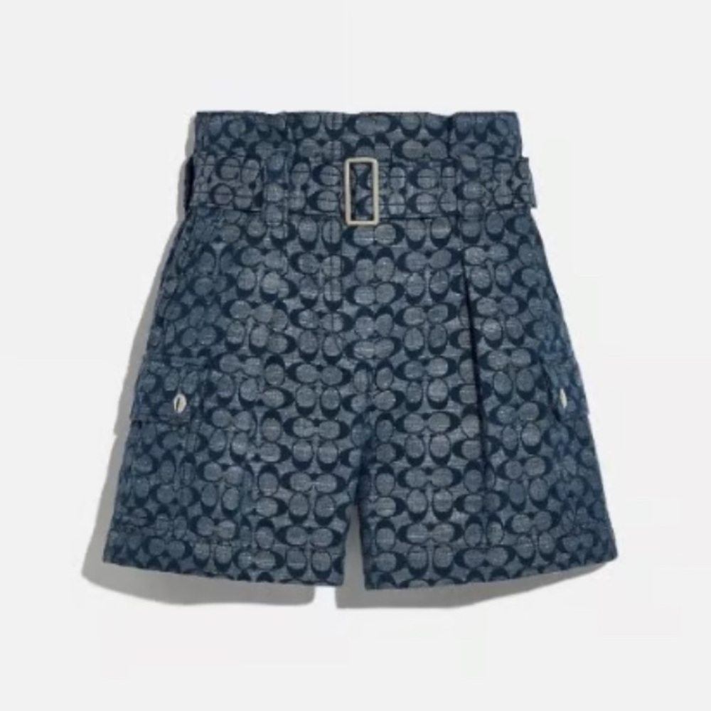 Coach NWOT Chambray High Waisted Retro Cotton Denim Blue Belted Shorts (Size 2)